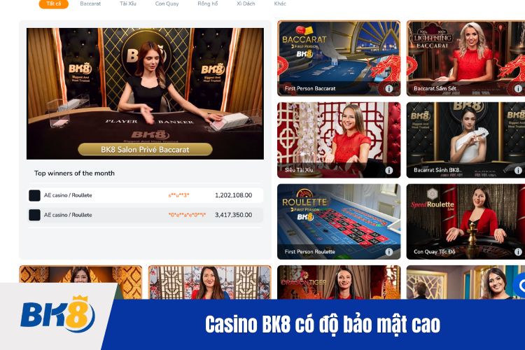 Casino BK8 có độ bảo mật cao