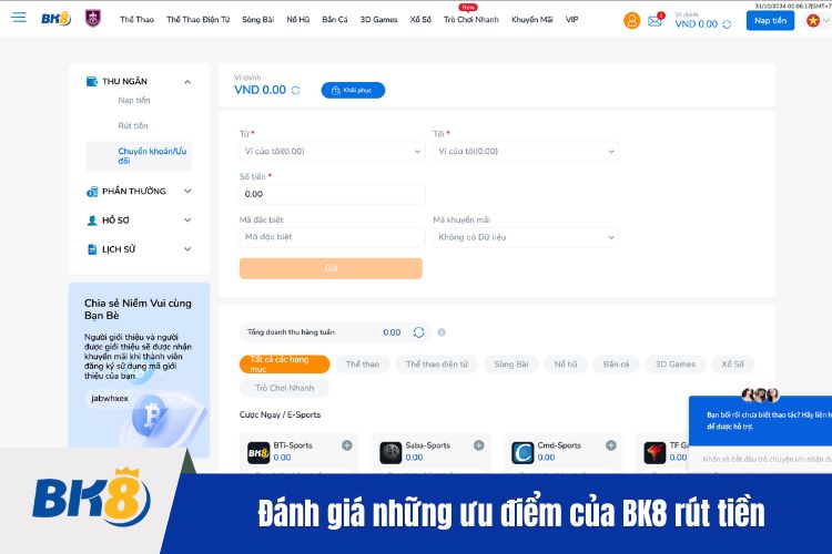 Đánh giá những ưu điểm của hệ thống BK8 rút tiền