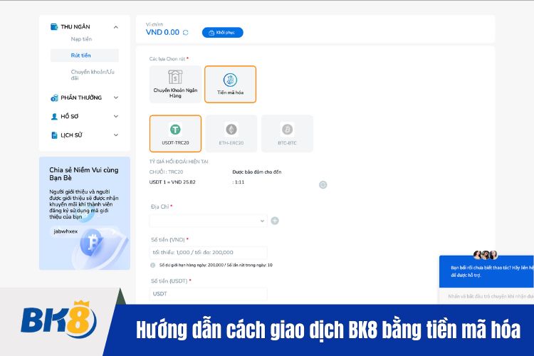 Hướng dẫn cách giao dịch BK8 bằng tiền mã hóa